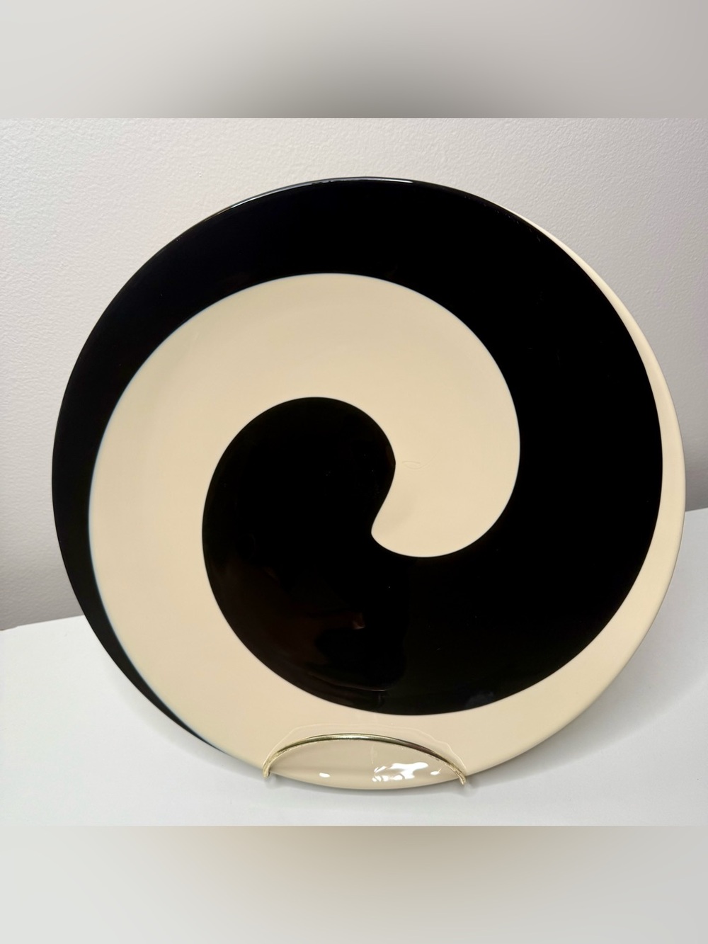 Yalos Casa Murano Black & Cream Swirl Large Bowl Centerpiece Italian Glass